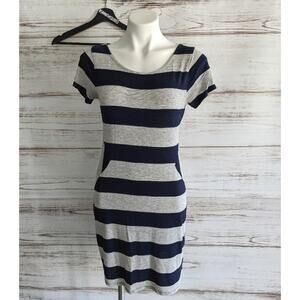 Colette Stripe Tee Shirt Dress Navy and Gray sz S